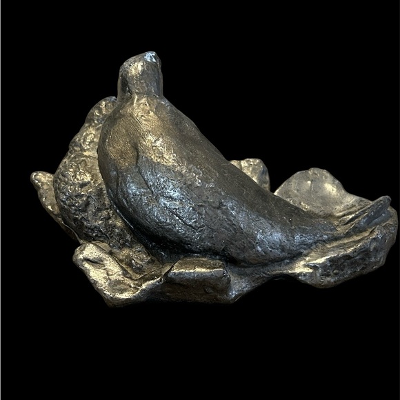 Vintage Wally Shoop Pewter Sculpture Mother & Baby Seal On Rocks Signed - Picture 3 of 7